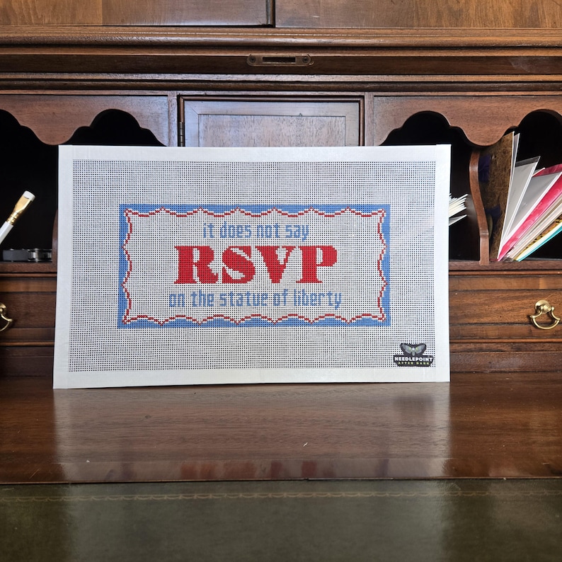 RSVP statue of liberty, handpainted needlepoint canvas, resist needlepoint canvas, pillow, clueless needlepoint, vote needlepoint image 4