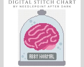 abby normal brain, needlepoint chart, needlepoint pattern, needlepoint pillow, funny needlepoint, halloween needlepoint, movie, frankenstein