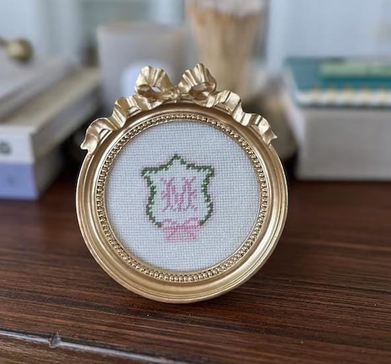 monogram crest needlepoint canvas, needlepoint beginner, needlepoint bag tag, wedding needlepoint, customizable