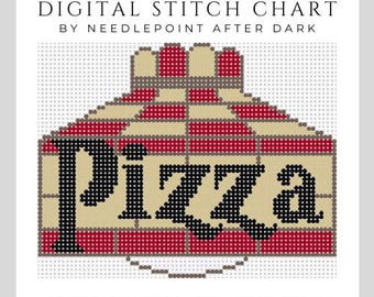 pizza needlepoint chart, retro needlepoint pattern, needlepoint ornament, funny needlepoint, cute needlepoint,