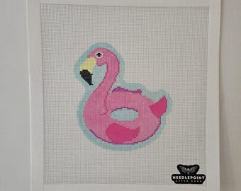 flamingo needlepoint canvas, pool float needlepoint, summer needlepoint beach, small needlepoint canvas
