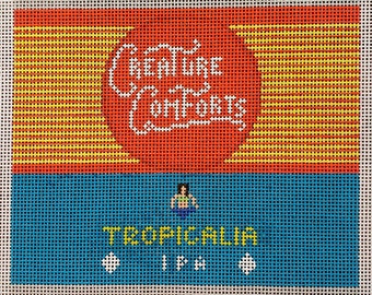 creature comforts beer, needlepoint canvas for pillow, father's day gift for husband, new dad gift, beer gifts for men, christmas ornament