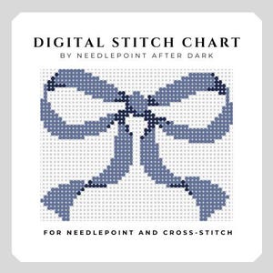 Puede incluir: Gr&aacute;fico de puntada digital con un dise&ntilde;o de lazo azul sobre fondo blanco. El texto dice "DIGITAL STITCH CHART" y "FOR NEEDLEPOINT AND CROSS-STITCH". El gr&aacute;fico es de "NEEDLEPOINT AFTER DARK".