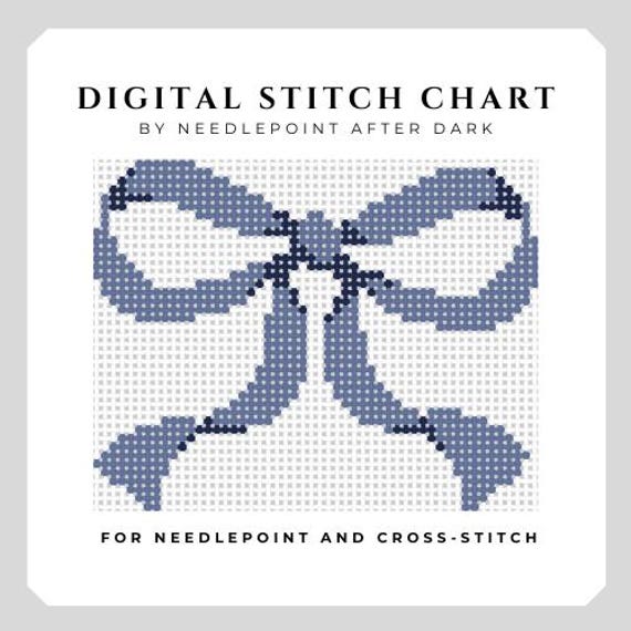 blue bow, needlepoint chart, needlepoint pattern, needlepoint bag charm, needlepoint ornament, cute needlepoint, wedding needlepoint, baby
