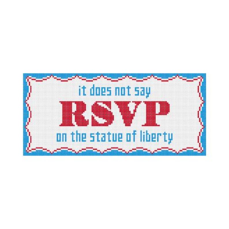 RSVP statue of liberty, handpainted needlepoint canvas, resist needlepoint canvas, pillow, clueless needlepoint, vote needlepoint image 1