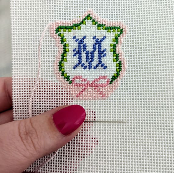 needlepoint crest, custom needlepoint canvas, beginner needlepoint, needlepoint canvas monogram, alphabet, personalized