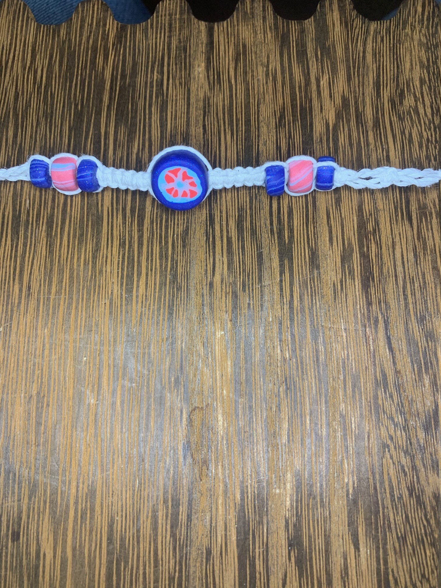 Handmade Hemp Necklace with Polymer Clay Bead s