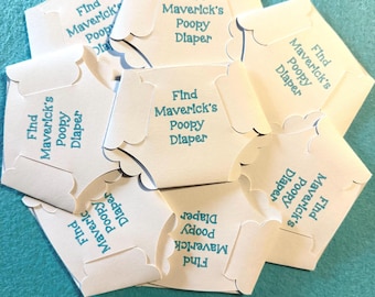 Personalized Baby Shower Games-Diaper game, personalized with baby's name.  Pack of 30