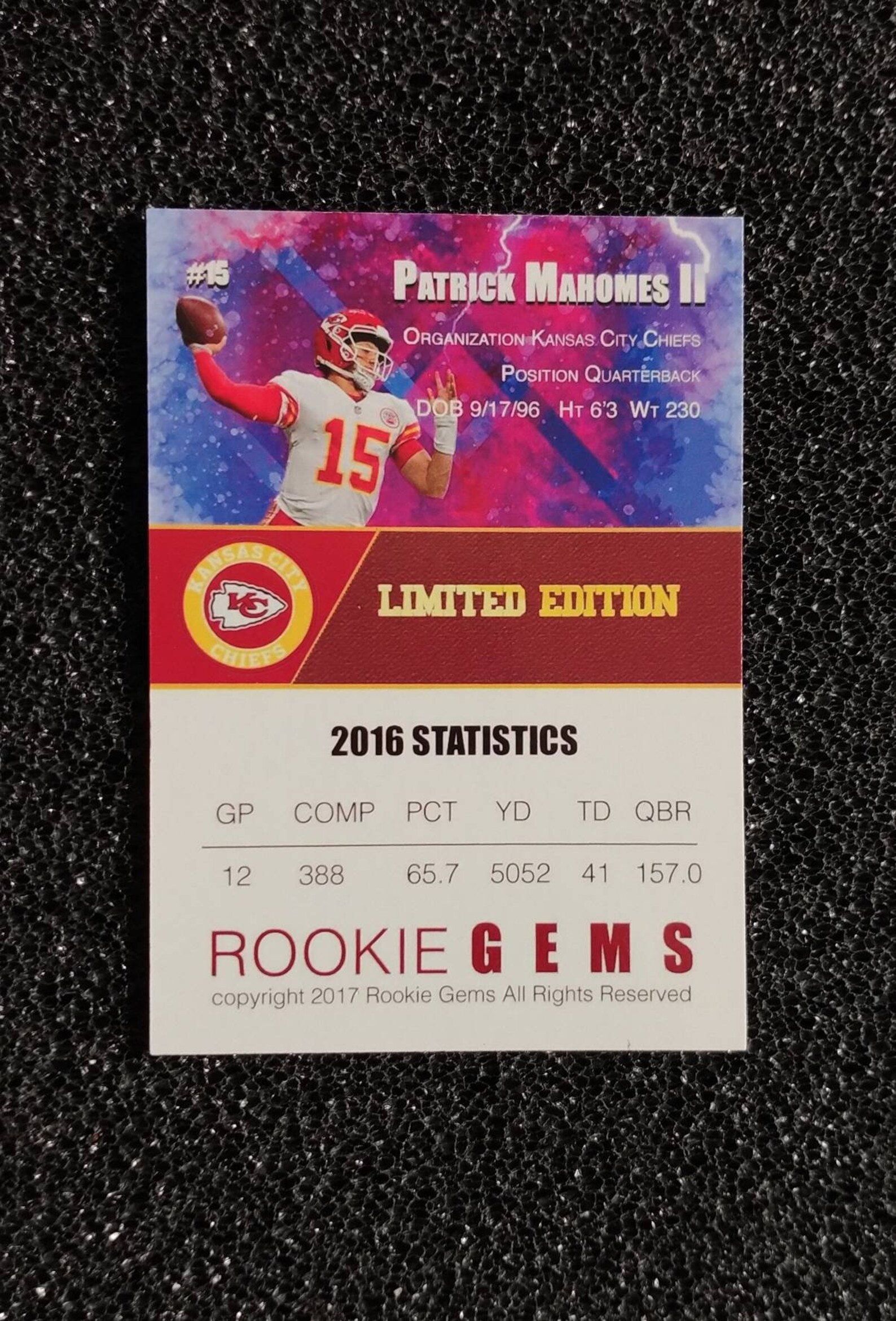 2017 Patrick Mahomes Rookie Gold Card Rookie Gems Limited Etsy