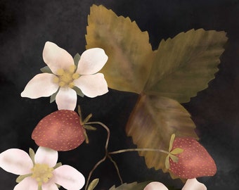 Wild Strawberry Watercolor Art Print: Cottagecore Botanical Wall Decor (12x16")