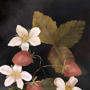 Wild Strawberry Watercolor Art Print: Cottagecore Botanical Wall Decor (12x16&quot;)