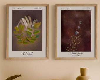 Purple Botanical Gallery Wall Duo - Set of TWO 12"x16" art prints - sustainably printed floral decor