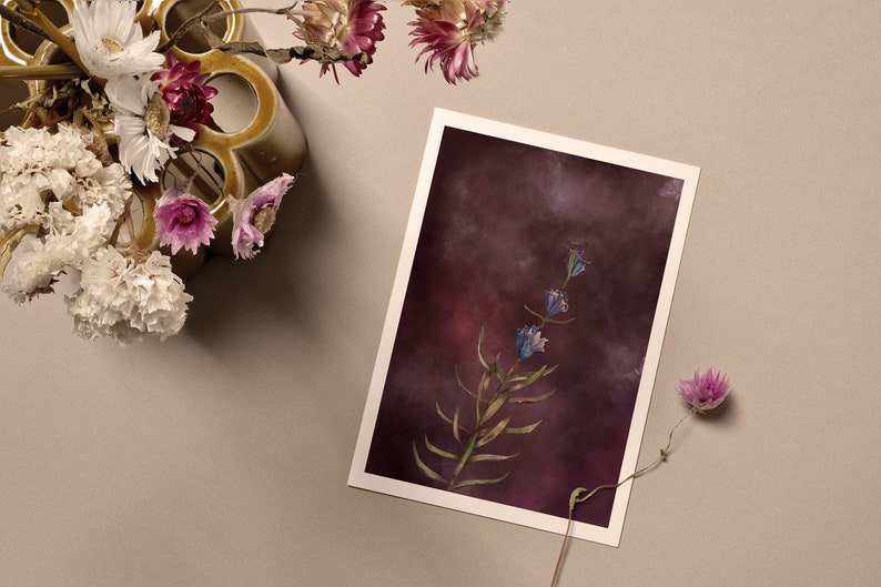 dark and moody purple botanical art print