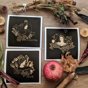 Persephone Art Print 6x6 Eco Friendly Dark Academia Witchy Decor Persephone Altar Art image 5