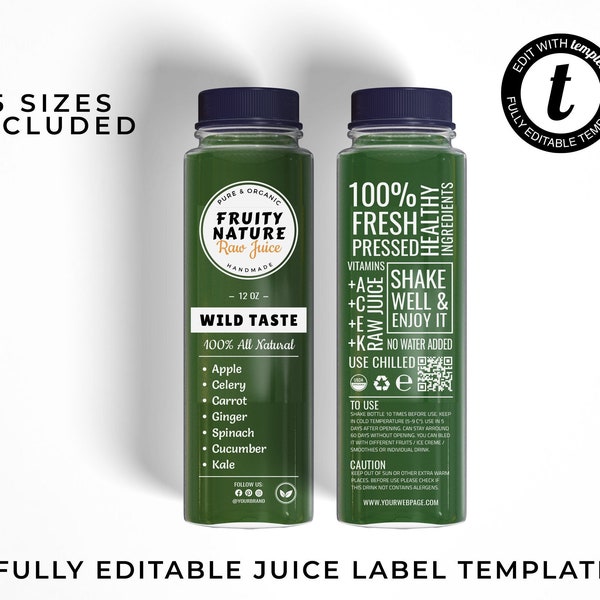 Editable Juice Bottle Label Template, Clear Juice Labels, Transparent Smoothie Label, Printable Cold Press Label Design, Fresh Juice Sticker