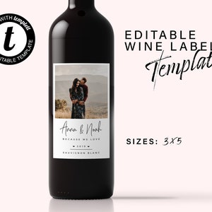 Editable Wine Label Template With Photo, Custom Photo Wine Label, Wedding Wine, Custom Wine Label, Anniversary Wine Gift Label