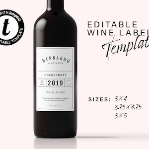 Editable Wine Label Template, Modern Wine Bottle Label Design, Printable Wine Bottle Label, Customizable Wine Label, DIY Wine Business Label