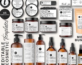 Editable Cosmetic Label Templates, Skincare & Body Product Packaging, DIY Bottle and Jar Labels, Beauty Branding Kit