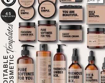 Editable Cosmetic Label Templates, Stylish Skin Care Product Labels, Beauty Product Branding Kit, Digital Download