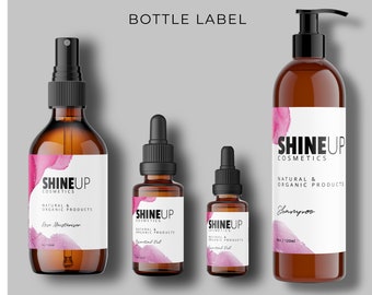 Bearbeitbares Shampoo-Flaschenetikett, druckbare Hautpflege-Flaschenetikettenvorlage, Etikettendesign für ätherisches Öl, DIY-Schönheitsetikett, druckbare Etiketten