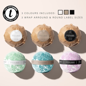 Editable Bath Bomb Label Template, Wrap Around Bath Soap Label, Round Soap Packaging, Custom Bath Salt Label Design, DIY Soap Bomb Templates
