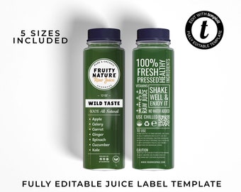 Editable Juice Bottle Label Template, Clear Juice Labels, Transparent Smoothie Label, Printable Cold Press Label Design, Fresh Juice Sticker
