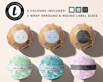 Editable Bath Bomb Label Template, Wrap Around Bath Soap Label, Custom Bath Salt Label Design, Soap Packaging, Soap Bomb Label - Templett