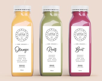 Editable Juice Bottle Label Template, Cold Pressed Label Design, Printable Clear Beverage Bottle Label, 8 / 12 / 16 oz, Smoothie Label