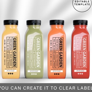 Modèle d&#39;étiquette de bouteille de jus modifiable, conception d&#39;étiquette pressée à froid, étiquette de bouteille de smoothie imprimable, 8/12/16 oz, étiquette de jus personnalisable
