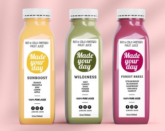 Editable Juice Bottle Label Template, DIY Drink & Smoothie Labels, Beverage Branding Printable