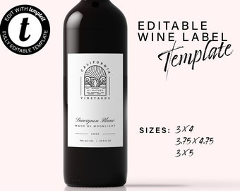 Modern Wine Label Template: Customizable Bottle Sticker (Digital Download)