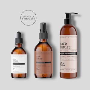 Editable Modern Cosmetic Bottle Label Template, Editable Skin Care Product Labels, DIY Cosmetic Labels, Custom Product Labels, Beauty Labels