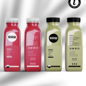 Juice Bottle Label Editable Template, Clear Juice Bottle Printable Label, Smoothie Label Design, 8oz / 12oz / 16 oz, Cold Pressed Label