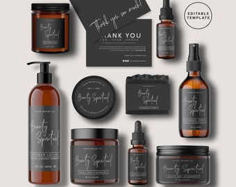 Editable Scincare Label Templates, Cosmetic Packaging Branding Kit, Instant Download, Customisable Labels