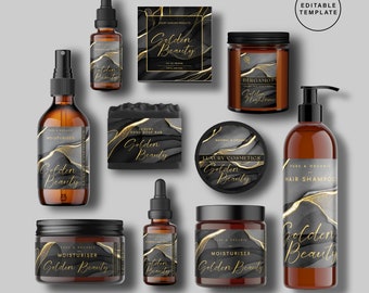Modern Cosmetic Label Templates, Editable Skincare Product Labels, Beauty Packaging Labels