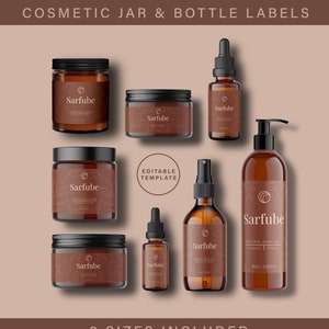 Editable Skincare Label Template, Customisable Cosmetic Label Template, Beauty Product Label, 1oz/2oz/4oz/8oz /16oz Jar Label, Bottle Label