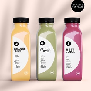 Bewerkbare sapfles labelsjabloon, afdrukbaar helder sapfleslabel, koudgeperst labelontwerp, 8/12/16 oz, smoothielabel