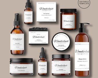 Editable Cosmetic Label Template, Customisable Skincare Product Labels,  DIY Beauty Product Labels (Instant Download)