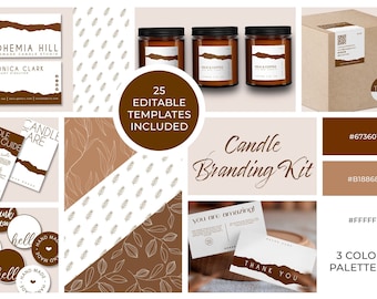 Candle Business Branding Kit Template, Editable Candle Labels & Packaging, DIY Small Business Starter, Templett