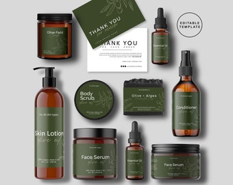 Editable Green Skincare Label Template, DIY Beauty Product Labels (Digital Download)