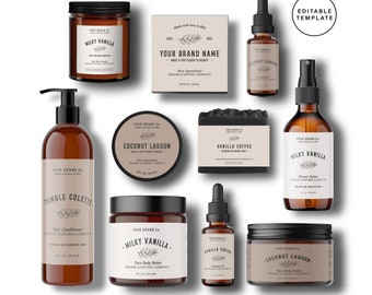 Editable Skincare Label Template, Printable Cosmetic Label Bundle, Personalised Labels