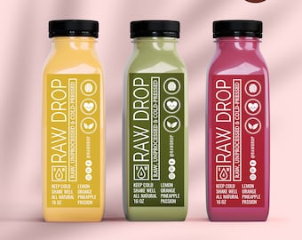 Editable Juice Bottle Label Template, Clear Juice Bottle Label Template, Cold Pressed Label Sticker Design, Smoothie Label