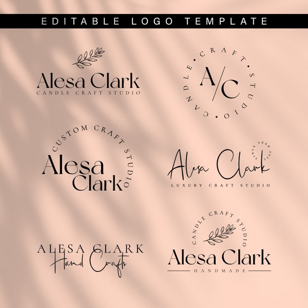 Editable Modern Logo Template, 6 Custom Logo Designs, DIY Boho Logo Design, Editable Logo Bundle, Candle Business Logo, Hand Craft Logo