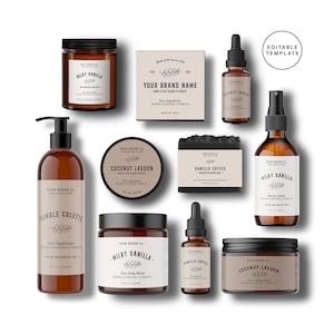 Editable Skincare Label Template, Printable Cosmetic Label Bundle, Personalised Labels