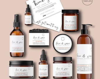 Customisable Cosmetic Label Template, Editable Beauty Product Label, 1oz 2oz 4oz 8oz 16oz Jar Label / Bottle Label, DIY Skincare Labels