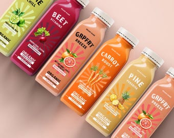 Editable Juice Bottle Label Template, Cold Press Labels, Beverage Bottle Stickers, Printable Labels