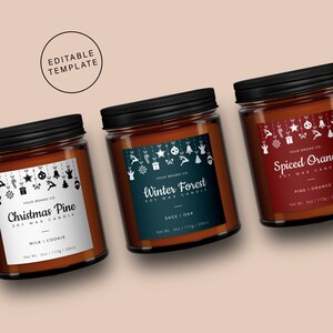 Christmas Candle Label Template, Editable Candle Label Design, Holiday Candle Label Template, Winter Candle Label, Customisable Candle Label