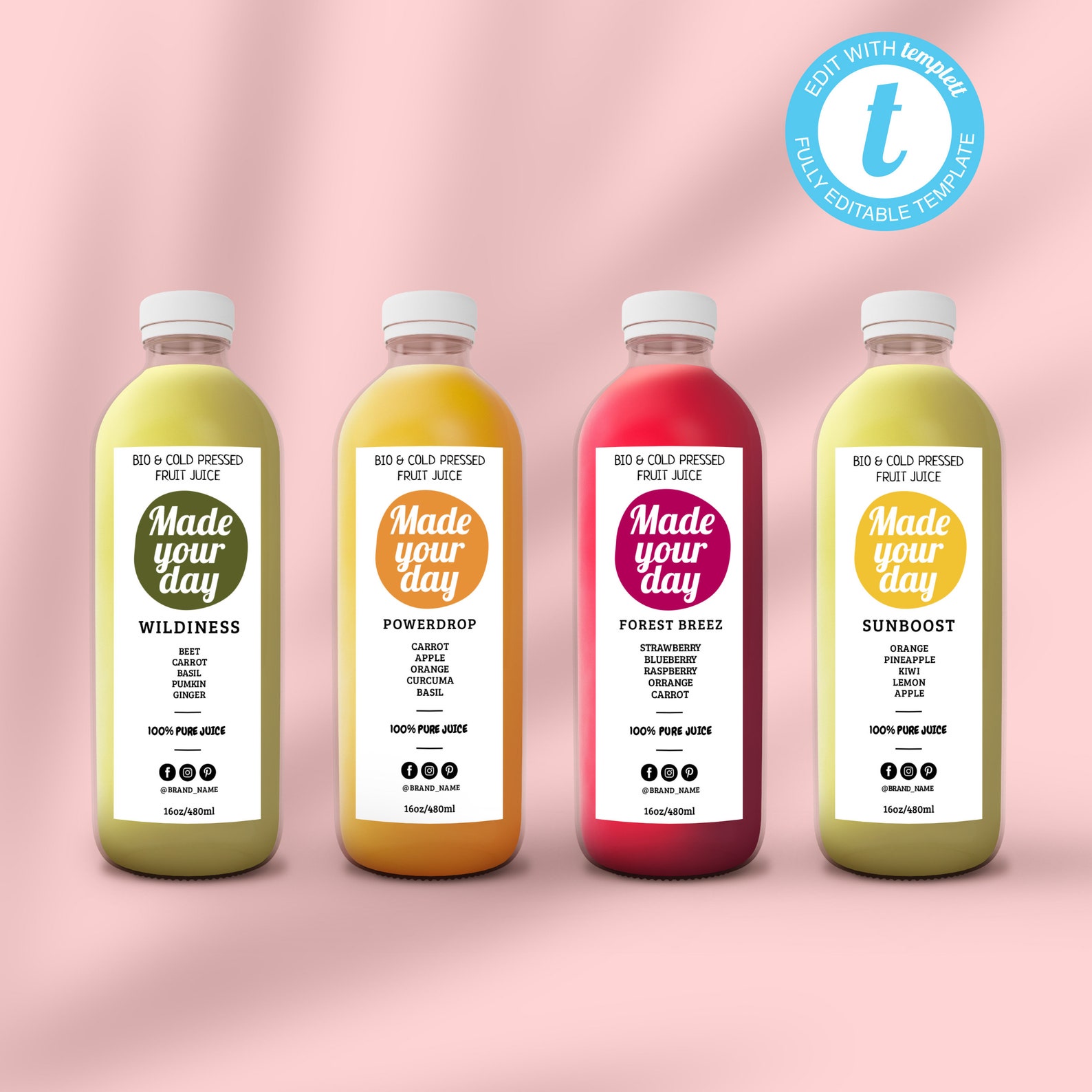 Editable Juice Bottle Label Template Cold Pressed Label Etsy