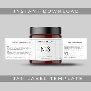 Modello di etichetta per barattolo cosmetico modificabile, design stampabile di etichette per prodotti per la cura della pelle, etichette per idratanti per il corpo fai da te, etichetta per scrub allo zucchero, etichetta per barattoli