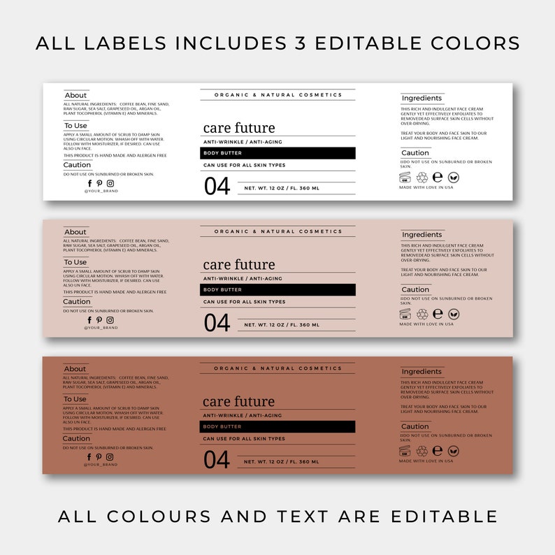 Editable Skincare Label Template, DIY Custom Beauty Product Label ...